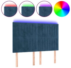 vidaXL Κεφαλάρι Κρεβατιού LED Σκούρο Μπλε 144x5x118/128 εκ. Βελούδινο