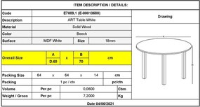 Τραπέζι Art Φ60/H68cm Λευκό