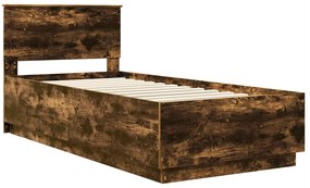 vidaXL Σκελετός Κρεβατιού Καπνιστό Δρύς 90 x 200 cm Επεξεργασμένο ξύλο