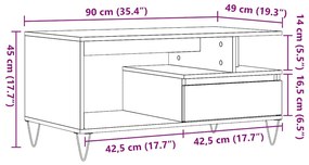 Τραπεζάκι Σαλονιού τεχνίτης Δρυς 90x49x45 εκ. Επεξεργασμ. Ξύλο - Καφέ