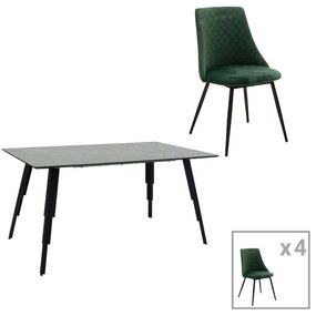 Τραπεζαρία Lifo-Giselle σετ 5τμχ MDF cement-σκούρο πράσινο 140x80x75εκ 140x80x75 εκ.