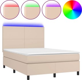 vidaXL Κρεβάτι Boxspring Στρώμα&amp;LED Καπουτσίνο 140x190 εκ. Συνθ. Δέρμα