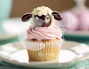 Intra Συλλεκτικό Ξύλινο Παζλ Plywood  4mm - Cupcake με πασχαλινό θέμα και διακοσμητικό κεφαλής προβάτου Σε Ξύλινο Κουτί - Διαστάσεις: 10x10 cm – 25 κομμάτια