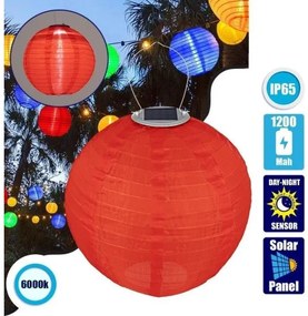 Ηλιακό Φωτιστικό Φαναράκι IP65 Υφασμάτινο LED 1W Globostar-71592-Κόκκινο 71592