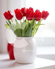 Σετ των 2 Intra Συλλεκτικό Ξύλινο Παζλ Plywood  4mm - Κόκκινες τουλίπες σε λευκό βάζο σε τραπέζι Σε Ξύλινο Κουτί - Διαστάσεις: 10x10 cm – 25 κομμάτια