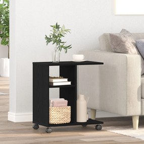 vidaXL Τραπέζι πλευρής με ρόδες, Μαύρο Δρυ, 50x30x55 εκ. από επεξεργασμένο ξύλο