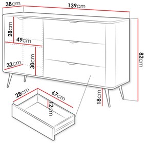 Σιφονιέρα Kingston AC100, Γραφίτης, Με συρτάρια και ντουλάπια, 82x139x38cm, 45 kg | Epipla1.gr