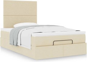 vidaXL Οθωμανικό κρεβάτι με στρώμα Cream 120x190 cm Ύφασμα