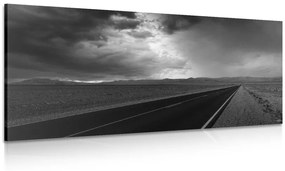 Εικόνα δρόμου στη μέση της ερήμου σε ασπρόμαυρο - 120x60