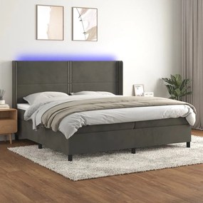 Κρεβάτι Boxspring με Στρώμα &amp; LED Σκ. Γκρι 200x200εκ. Βελούδινο - Γκρι