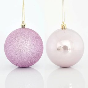 Magic Christmas Μπάλα Πλαστική Ροζ Φ8cm Σετ Με 2 Περλέ Και 4 Glitter 600-42645