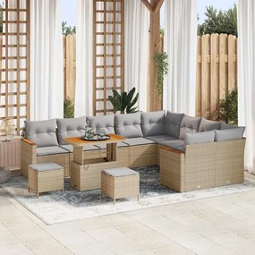 vidaXL Σετ Καναπέ Κήπου με μαξιλάρι 12 pcs Μπεζ Πολυ ράταν