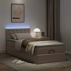 VidaXL Οθωμανικό κρεβάτι με στρώματα & LEDs Cappuccino Faux Leather