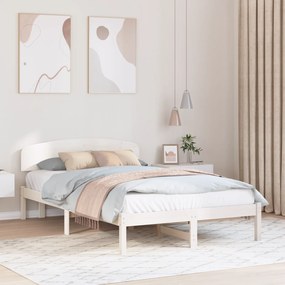 vidaXL Κρεβάτι με Κεφαλαρι Λευκό 135x190 εκ Μασίφ Ξύλο Πεύκου