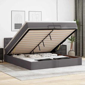 VidaXL Οθωμανικό κρεβάτι με στρώματα & LEDs Γκρι Faux Leather
