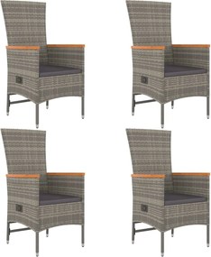 vidaXL Σετ Τραπεζαρίας Κήπου 5 τεμ. Γκρι Συνθ. Ρατάν με Μαξιλάρια