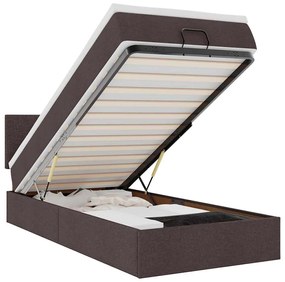 vidaXL Οθωμανικό κρεβάτι με στρώμα & LEDs Σκούρο καφέ 100x200cm Ύφασμα