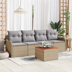 vidaXL Σετ Καναπέ Κήπου 5 pcs Beige, ανοιχτό γκρι Μέγας Ρατάν, Ξύλο