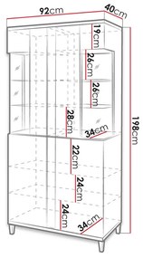 Βιτρίνα Nashville B116, Άσπρο, Γυαλιστερό μαύρο, Γυαλιστερό λευκό, Με πόρτες, Ο αριθμός των θυρών: 4, 198x92x40cm, 87 kg | Epipla1.gr