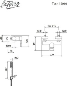 La Torre New Tech White Matt 12060 - Μπαταρία ντουζιέρας