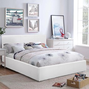 Bed Bobbi, PU white, storage space, 150x200cm