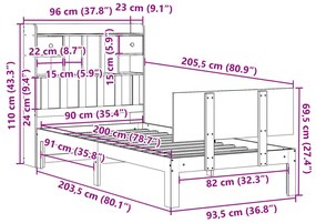 Κρεβάτι Βιβλιοθήκη Χωρίς Στρώμα 90x200 εκ Μασίφ Ξύλο Πεύκου - Λευκό