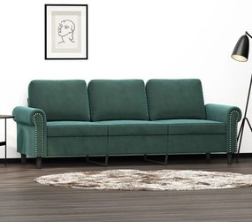 Καναπές Τριθέσιος Σκούρο πράσινο 180 εκ. Βελούδινος - Πράσινο