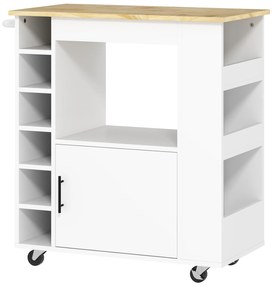 HOMCOM Τροχήλατο Κουζίνας, Κινητή Νησίδα Κουζίνας, Τρόλεϊ Κουζίνας με Ντουλάπια, Ράφια Κρασιού, Ντουλάπι και Επιφάνεια Εργασίας, Λευκό
