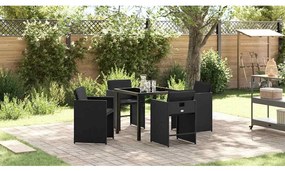 vidaXL Σέτ φαγητού για κήπο με μαξιλάρι 5 pcs Μαύρο Πολυ ράταν