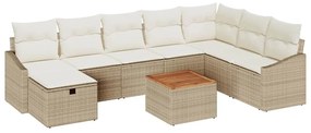 vidaXL Σετ Καναπέ Κήπου με μαξιλάρι 9 pcs Μπεζ Πολυ ράταν