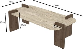 Τραπεζάκι Σαλονιού Τραβερτίνη / Καρυδί FLELION 120x60x35