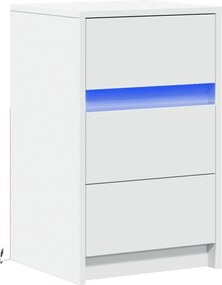 vidaXL Κομοδίνο με Φώτα LED Λευκό από Επεξεργασμένο ξύλο