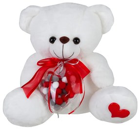 Λούτρινο αρκουδάκι Λευκό με πον πον σε πλαστική καρδιά Much 40cm