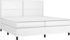 vidaXL Κρεβάτι Boxspring με Στρώμα &amp; LED Λευκό 200x200 εκ. Συνθ. Δέρμα