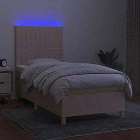 vidaXL Κρεβάτι Boxspring με Στρώμα &amp; LED Κρεμ 90x190 εκ. Υφασμάτινο