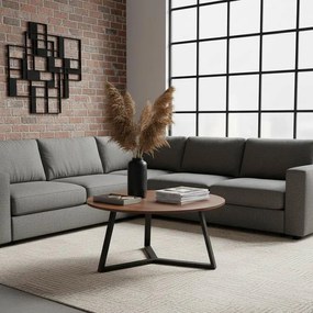 Τραπεζάκι σαλονιού Berton σε καρυδί απόχρωση με μαύρο μέταλλο Φ80x40εκ 80x80x40 εκ.