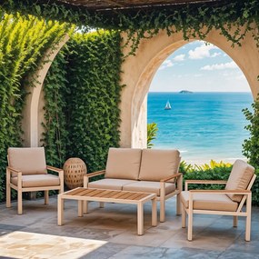 Σαλόνι κήπου Fashionable σετ 4τμχ ύφασμα μπεζ-λευκό αλουμίνιο