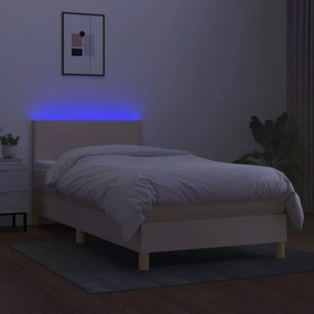 vidaXL Κρεβάτι Boxspring με Στρώμα &amp; LED Κρεμ 90x200 εκ. Υφασμάτινο