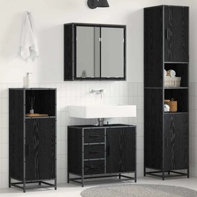 vidaXL Σετ Επίπλων Μπάνιου με ράφι 4 pcs Μαύρη Οξυά Επεξεργασμένο ξύλο