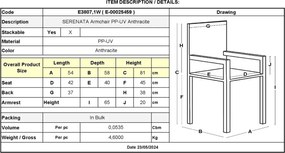 SERENATA Πολυθρόνα Στοιβαζόμενη, PP-UV Ανθρακί   1τμχ