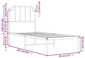 Πλαίσιο Κρεβατιού με Κεφαλάρι Μαύρο 80 x 200 εκ. Μεταλλικό - Μαύρο