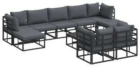vidaXL Σετ Καναπέ Κήπου με μαξιλάρι 10 pcs Μαύρο Αλουμίνιο