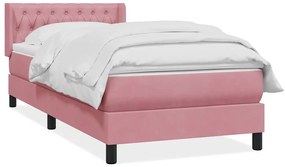 vidaXL Box Spring κρεβάτι με στρώμα ροζ 100x220 cm Βελούδινο