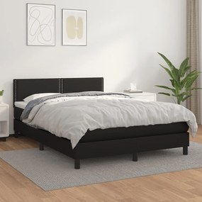 Κρεβάτι Boxspring με Στρώμα Μαύρο 140x190εκ.από Συνθετικό Δέρμα - Μαύρο