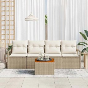 vidaXL Σετ Καναπέ Κήπου με μαξιλάρι 5 pcs Μπεζ Πολυ ράταν
