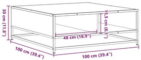 Τραπεζάκι Σαλονιού Μαύρο 100x100x30 εκ. από Επεξ. Ξύλο/Μέταλλο - Μαύρο