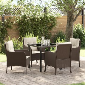 vidaXL Σετ Dining Κήπου 5 Τεμαχίων  με Μαξιλάρια Καφέ Πολυ Ρατάν