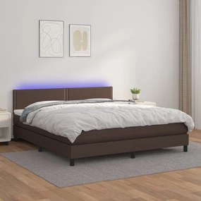 Κρεβάτι Boxspring με Στρώμα &amp; LED Καφέ 180x200 εκ. Συνθ. Δέρμα - Καφέ