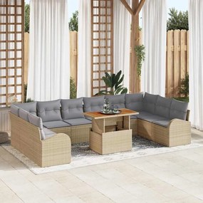 vidaXL Σετ Καναπέ Κήπου με αποθήκευση 11 pcs Μπεζ Πολυ ράταν