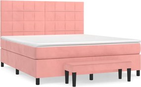 vidaXL Κρεβάτι Boxspring με Στρώμα Ροζ 180x200 εκ. Βελούδινο